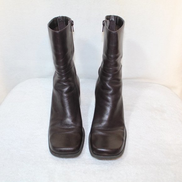 Vtg Enzo Angiolini womens boot size 8.5 brown leather chunky heel square toe 90s - Picture 4 of 12